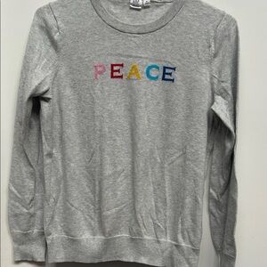 GAP Gray Long Sleeve Sweater with Multicolor 'PEACE' Intarsia Sweater W’s Med